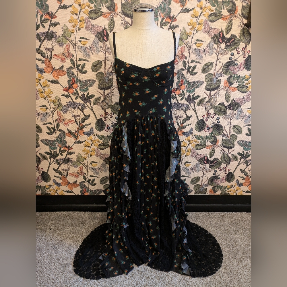We Are HAH- Black floral midi dress- Size S